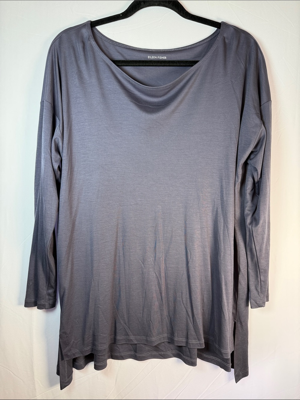 Eileen Fisher Slate Dusty Purple Long-Sleeve Draped Neck Tunic